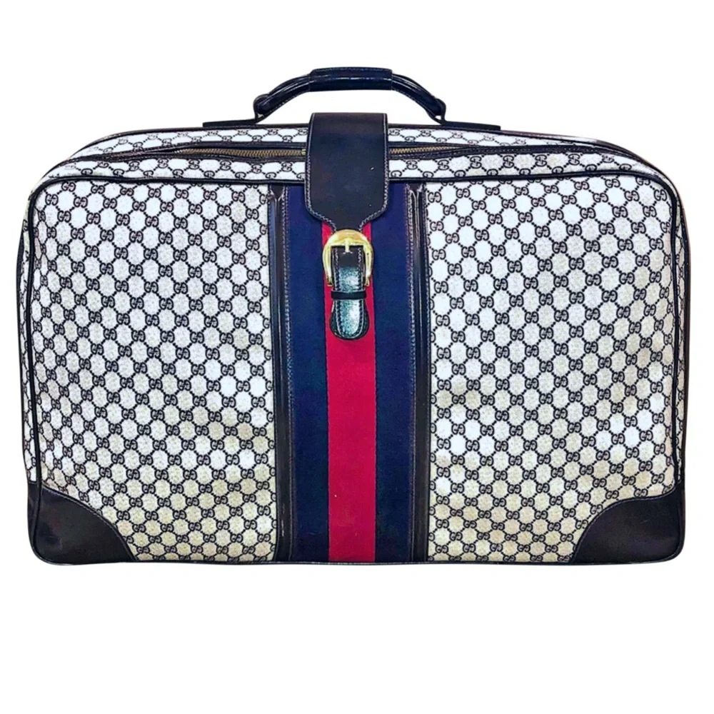 GUCCI SUPREME Sherry Line Navy GG Web Monogram Navy Suitcase COA